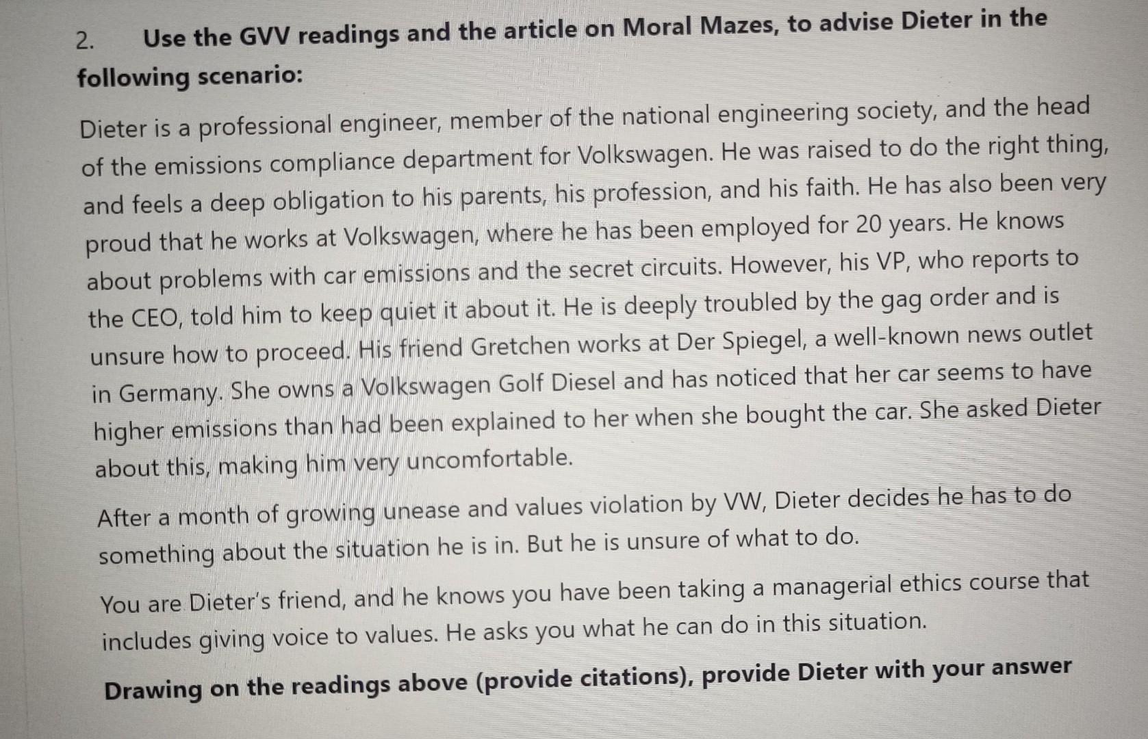 What advice should be given to Dieter? Provide at