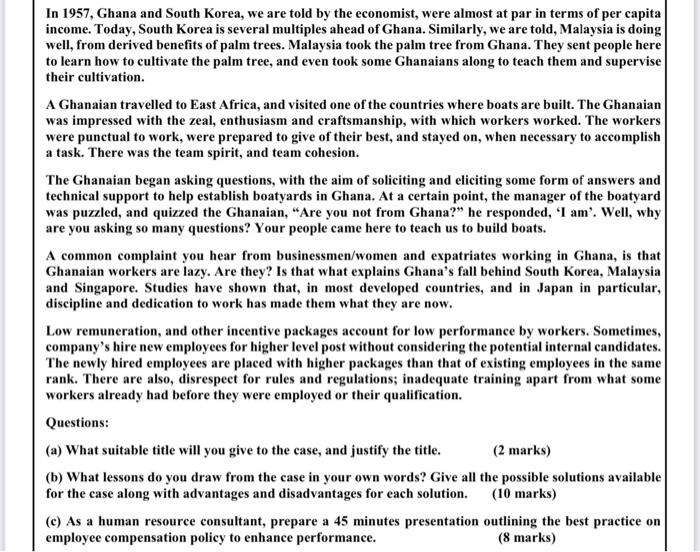 In 1957, Ghana and South Korea, we are told by