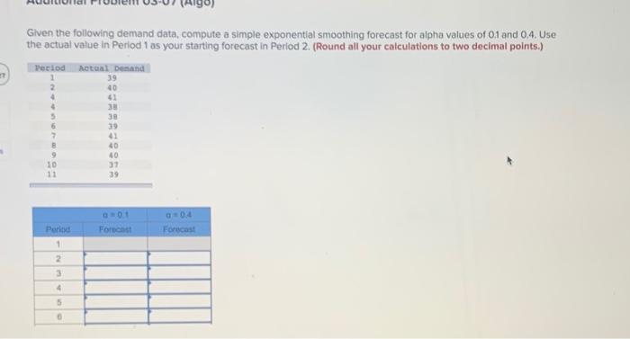 v Given the following demand data, compute a