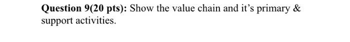 Question 9(20 pts): Show the value chain and it's