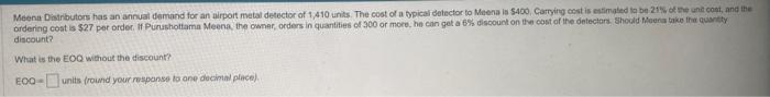 discount? What is the EOQ without the discount?
