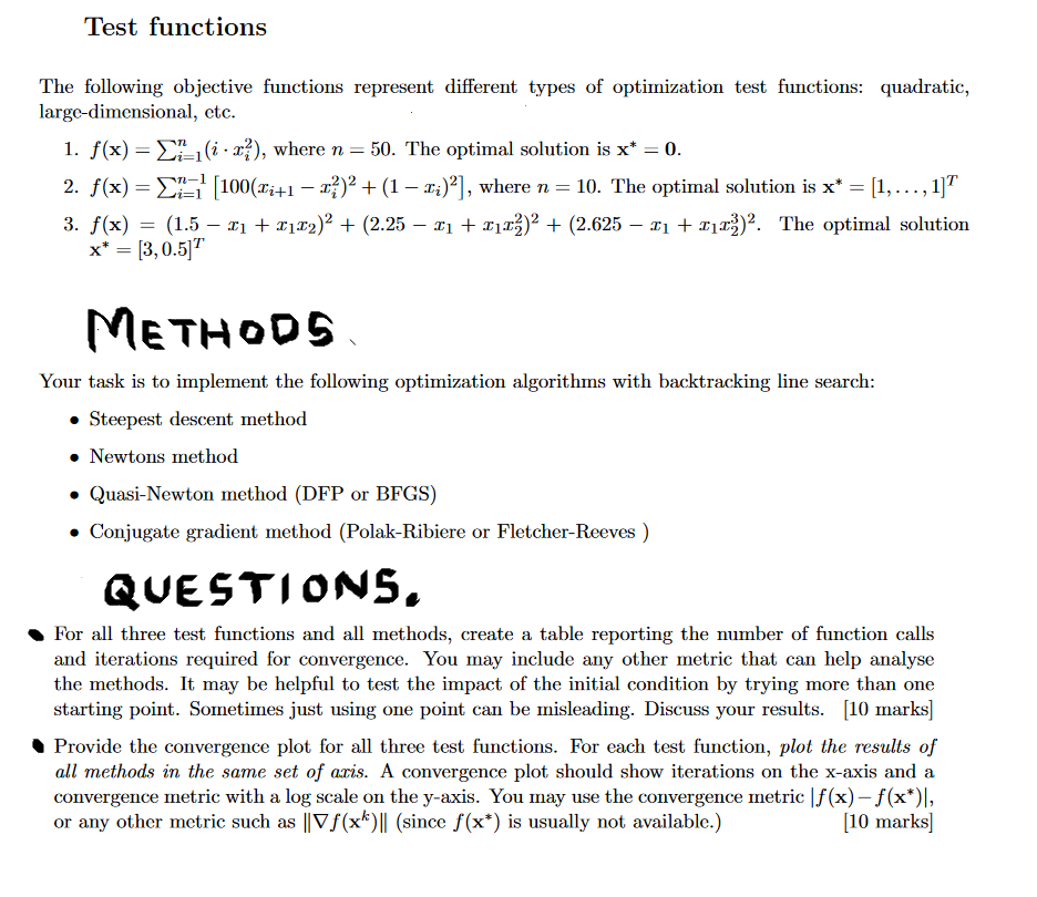 Test functions The following objective functions