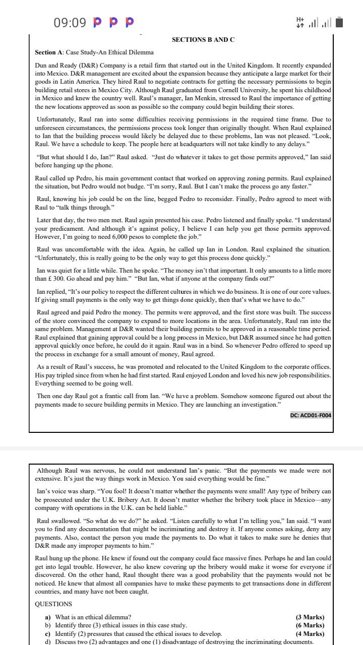 answer all 09:09 PPP SECTIONS B AND C Section A: