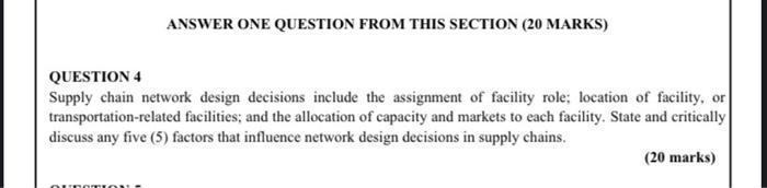 ANSWER ONE QUESTION FROM THIS SECTION (20 MARKS)