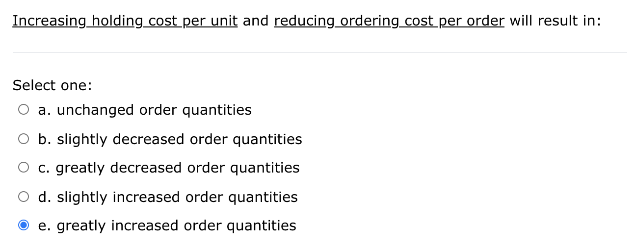is this correct? Increasing holding cost per unit