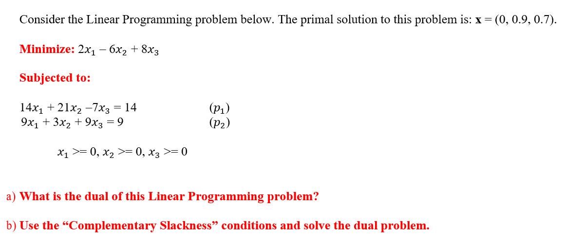 Consider the Linear Programming problem below.