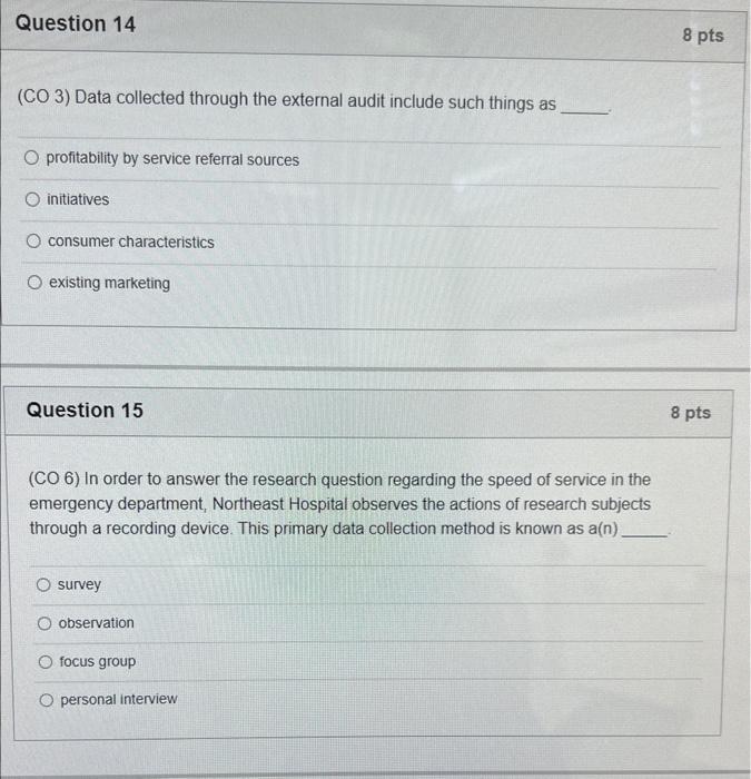 (CO 3) Data collected through the external audit