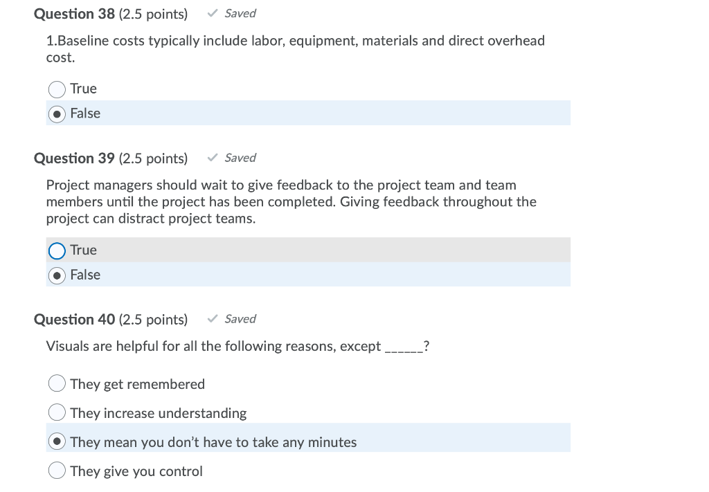 Question 38 (2.5 points) Saved 1.Baseline costs