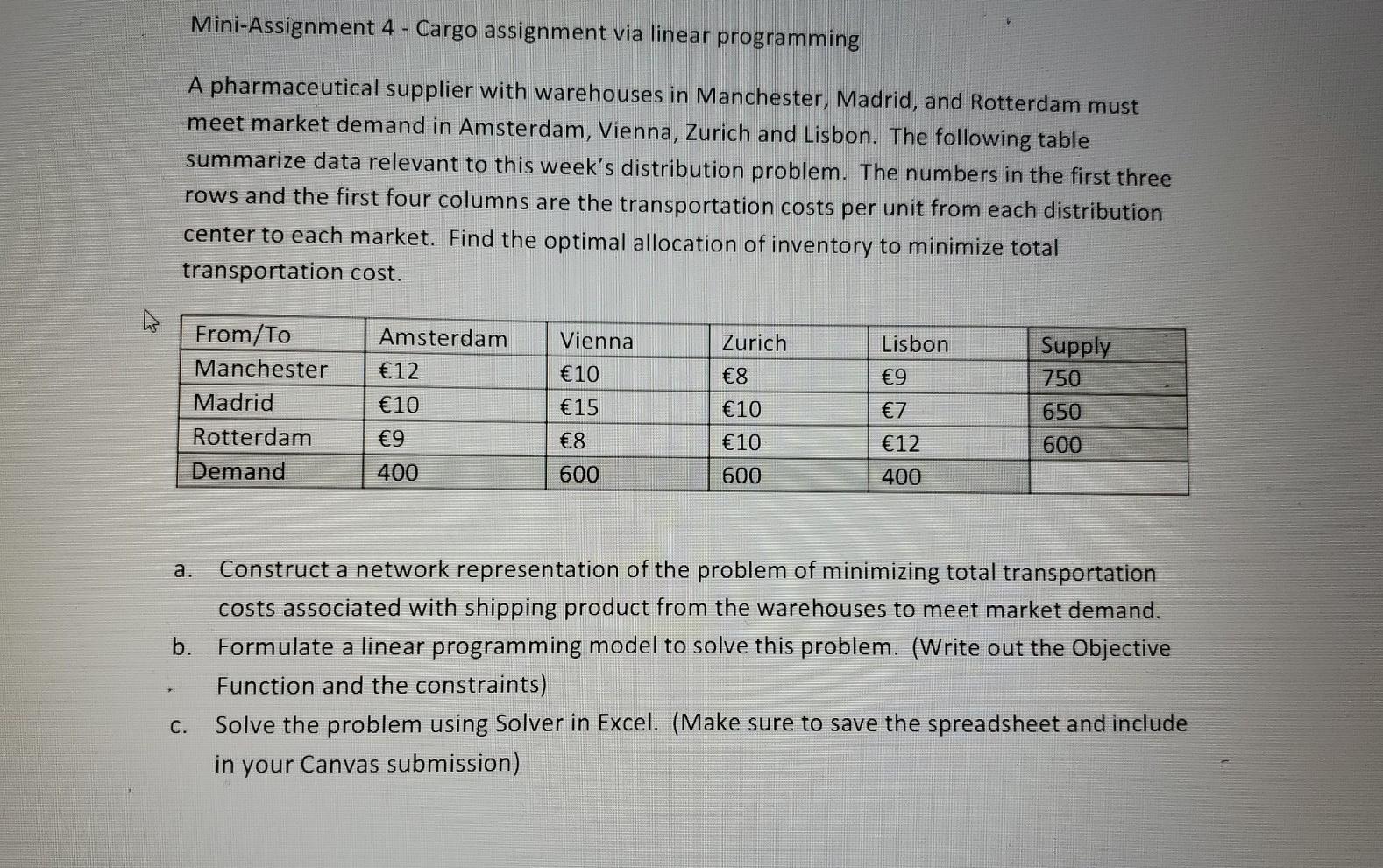 Mini-Assignment 4 - Cargo assignment via linear