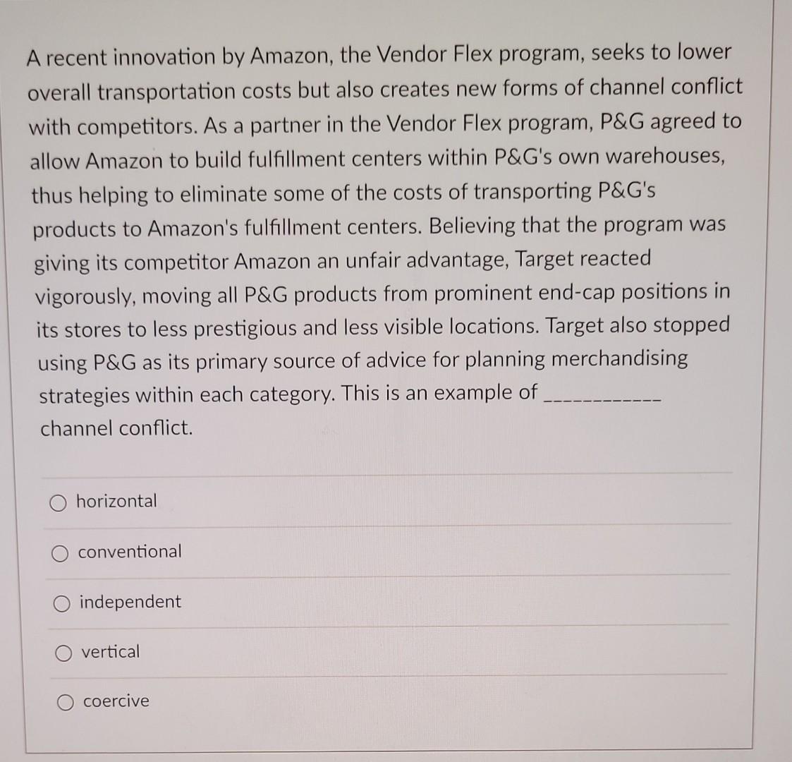 A recent innovation by Amazon, the Vendor Flex
