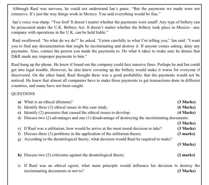 ANSWER ALL QUESTIONS UNDER SECTION A AND ONE EACH