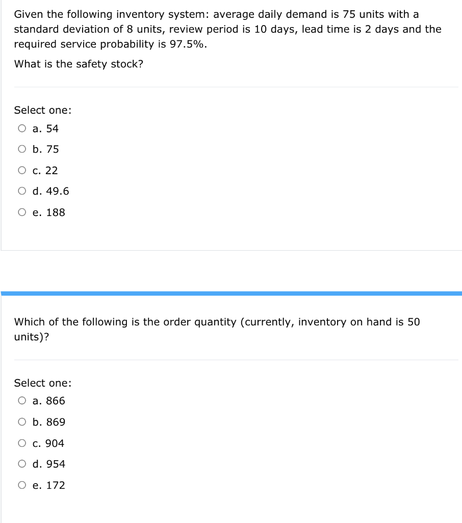 Given the following inventory system: average