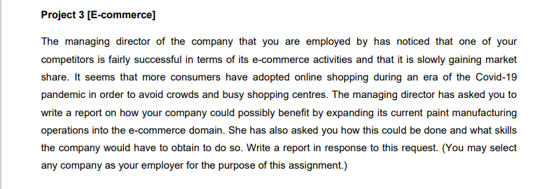Project 3 [E-commerce] The managing director of