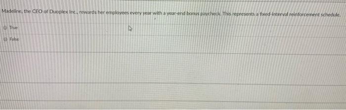 Madeline, the CEO of Duoplex Inc., rewards her