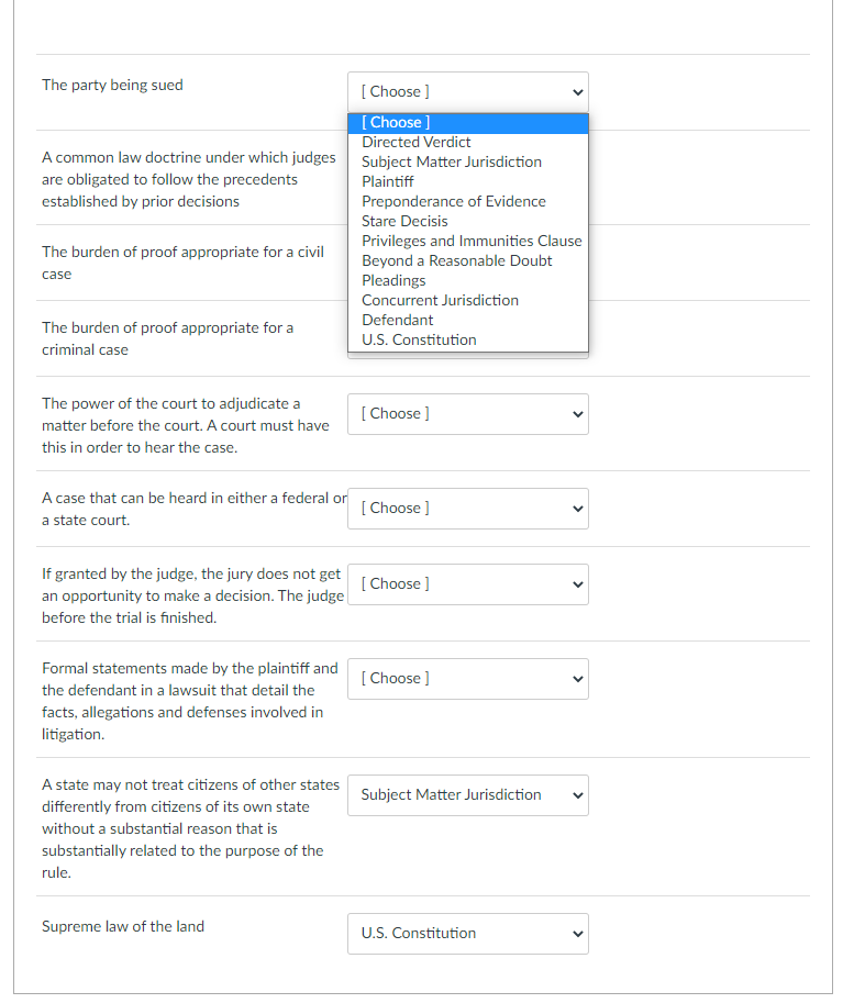 The party being sued < A common law doctrine