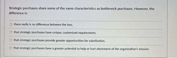 Strategic purchases share some of the same