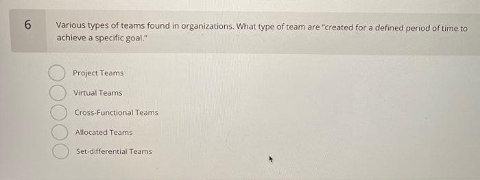 6 Various types of teams found in organizations.