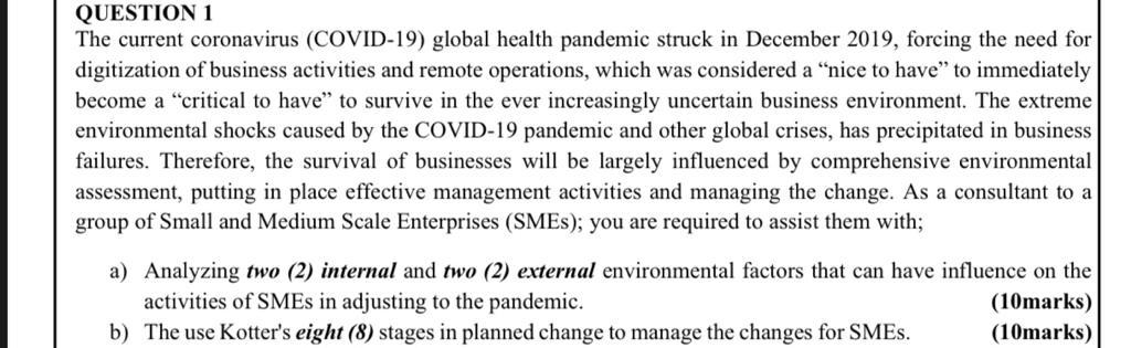 QUESTION 1 The current coronavirus (COVID-19)
