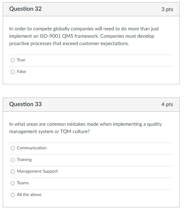 Question 32 3 pts In order to compete globally