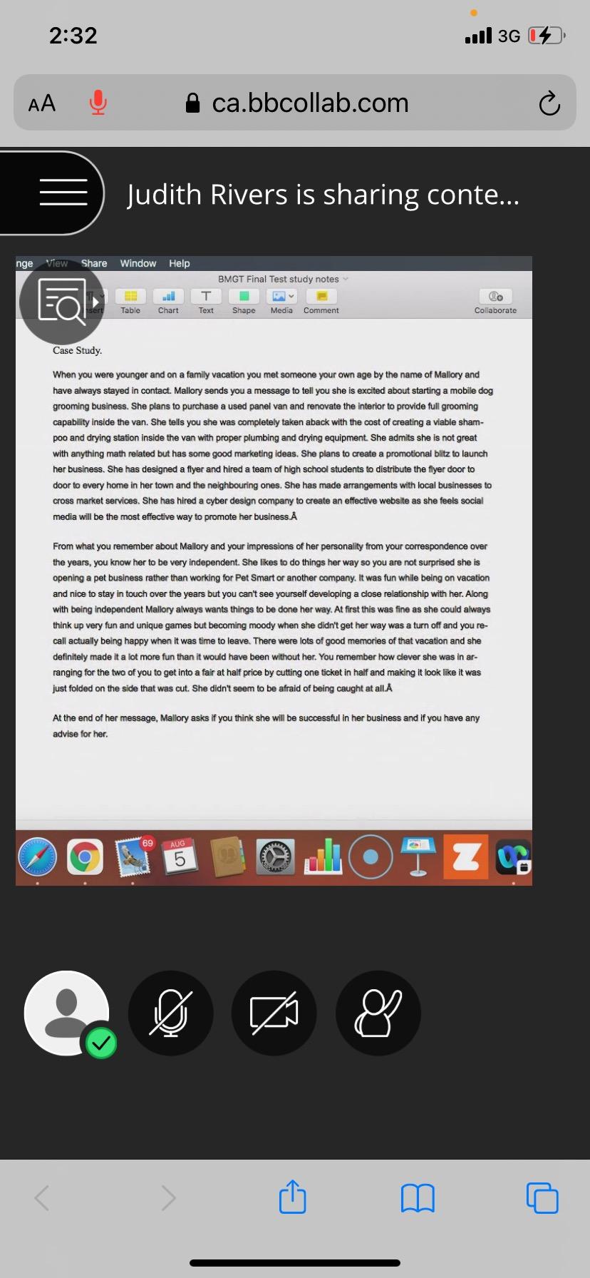 2:32 ul 3G 4 AA ca.bbcollab.com Judith Rivers is