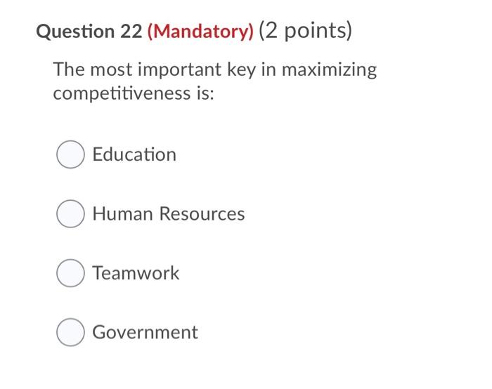 Question 7 (Mandatory) (2 points) The total
