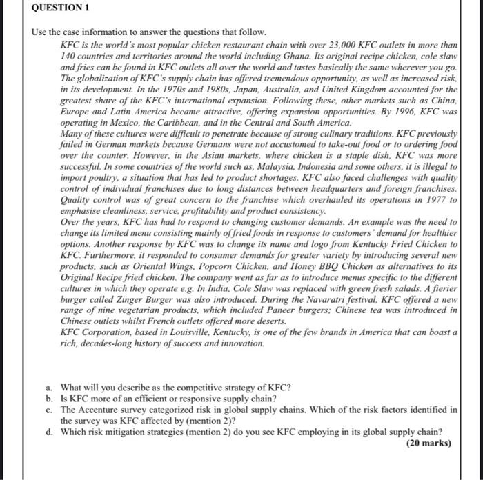 QUESTION 1 Use the case information to answer the