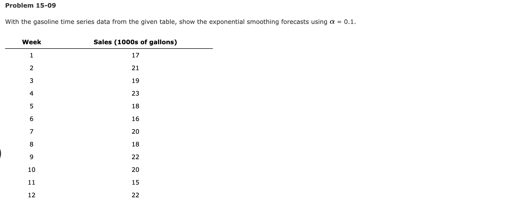Problem 15-09 With the gasoline time series data