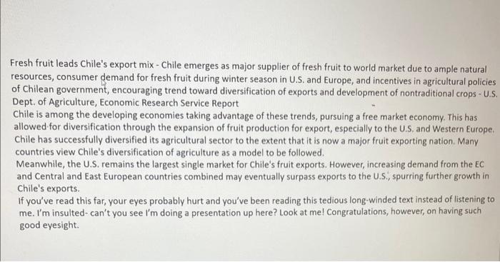 write main main point from it. Fresh fruit leads