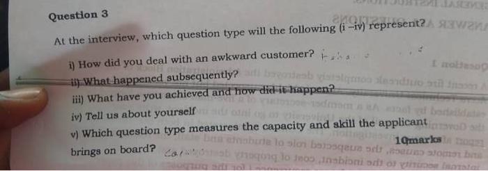 Question 3 l-) represent? Wenn At the interview,