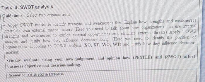 Task 4: SWOT analysis Guidelines : Select two