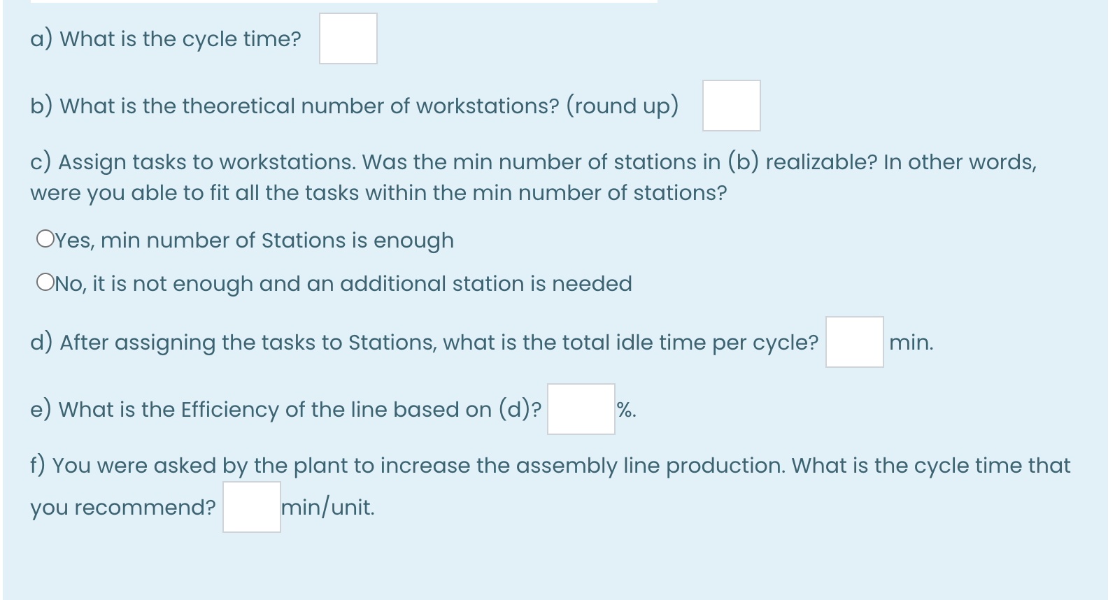 Task time estimates for the assembly of a Star