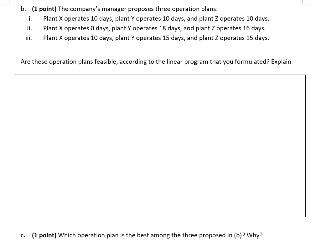 Q3: Plant operations plan (7 points) (LP