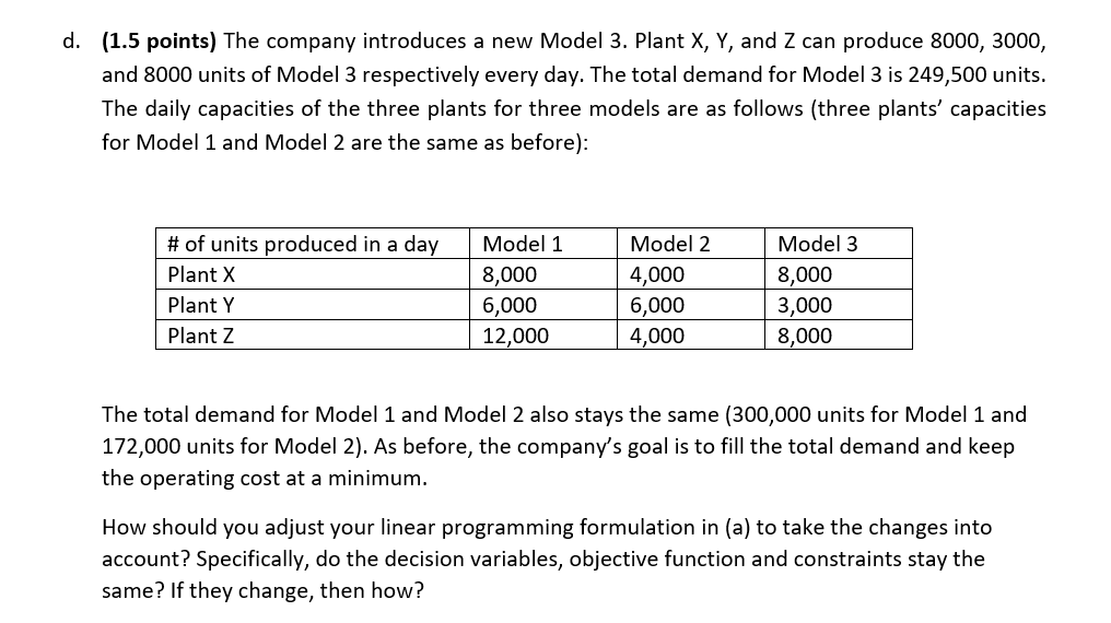 Q3: Plant operations plan (7 points) (LP