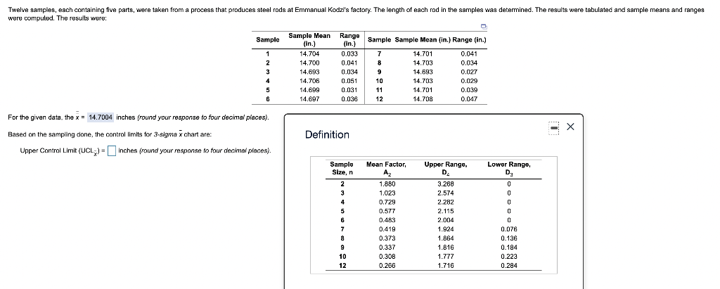 need help finding upper and lower control limit