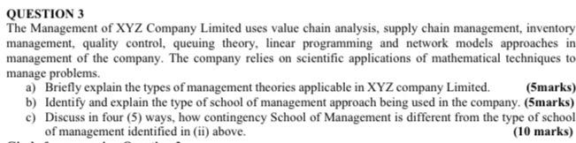 QUESTION 3 The Management of XYZ Company Limited