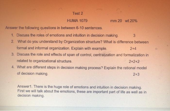 Test 2 HUMA 1079 mm 20 wt. 20% Answer the