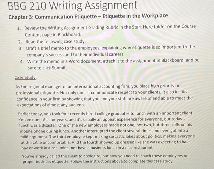 BBG 210 Writing Assignment Chapter 3: