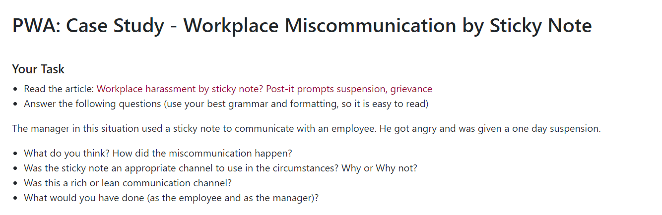 PWA: Case Study - Workplace Miscommunication by