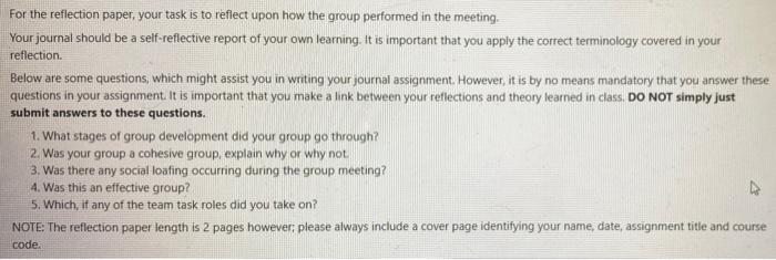 prepare a reflection paper based on the given