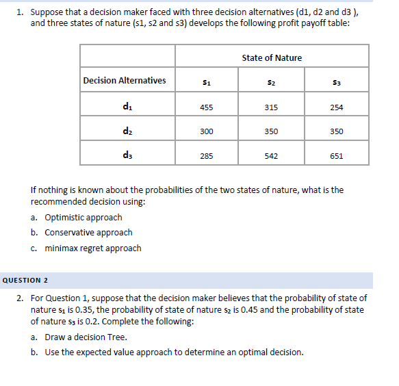 1. Suppose that a decision maker faced with three