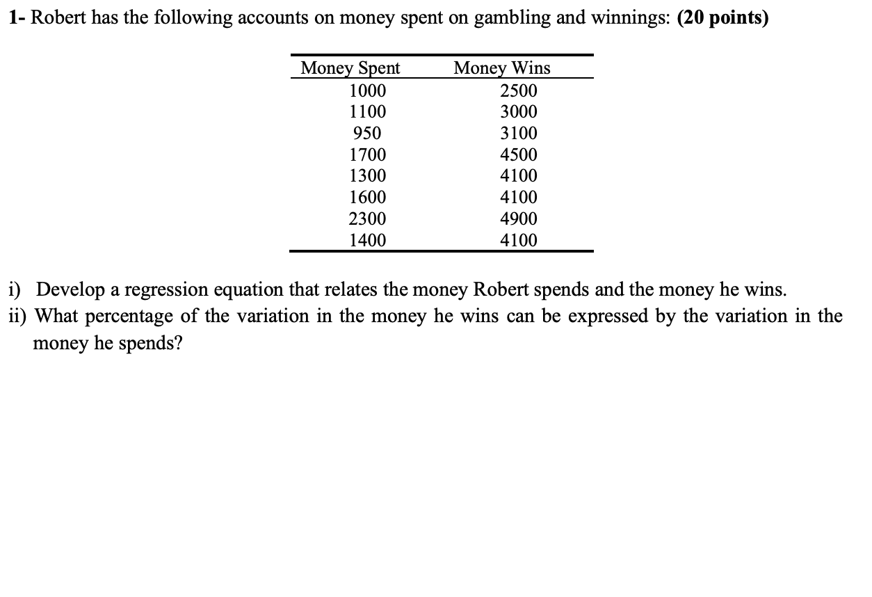 Please show all work. DO NOT USE EXCEL. 1- Robert