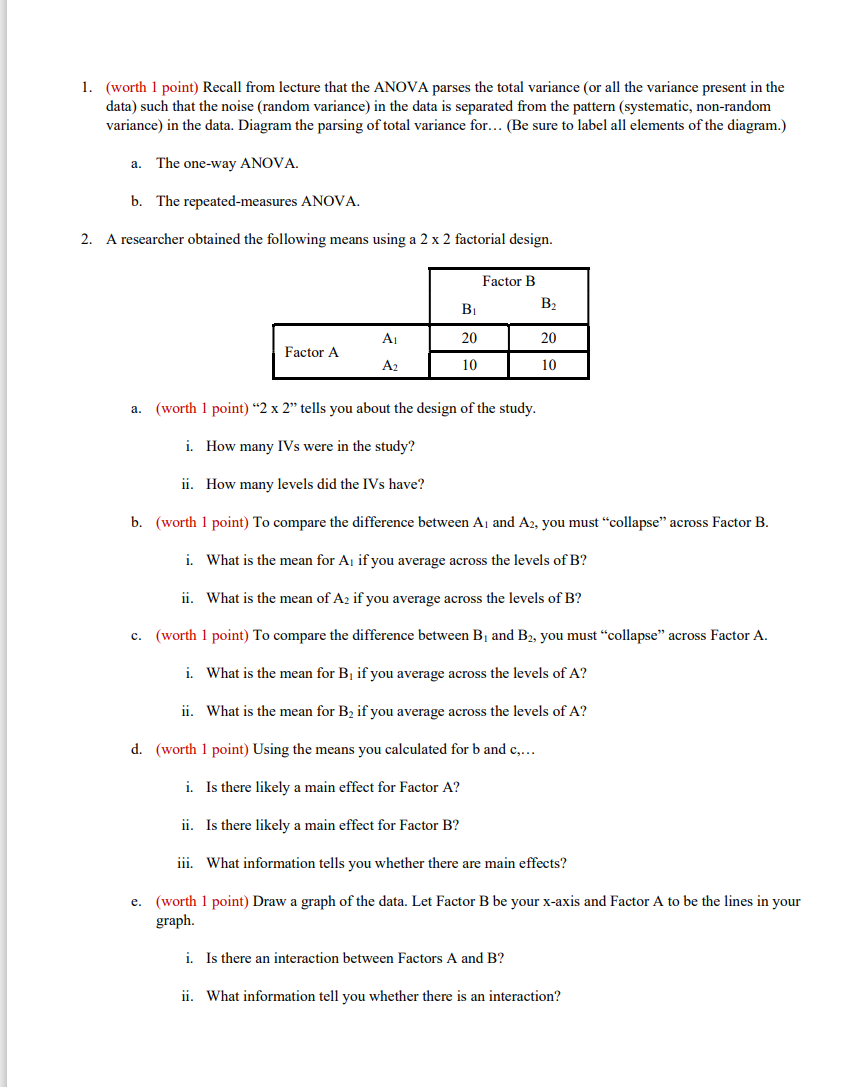 1. (worth 1 point) Recall from lecture that the