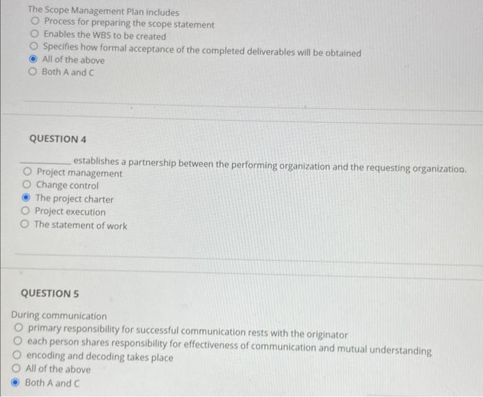 The Scope Management Plan includes. Process for
