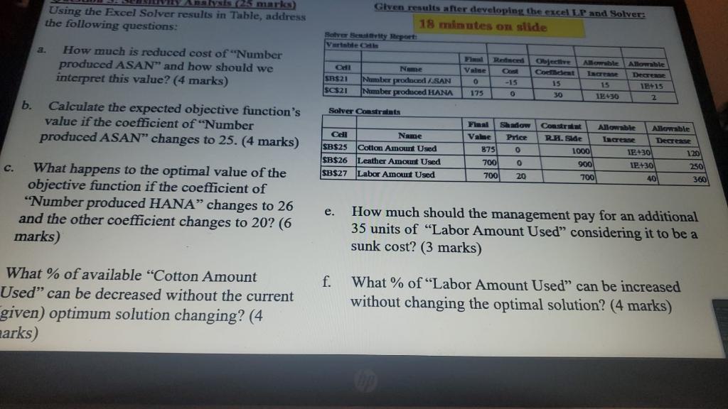 s 25 marks Using the Excel Solver results in