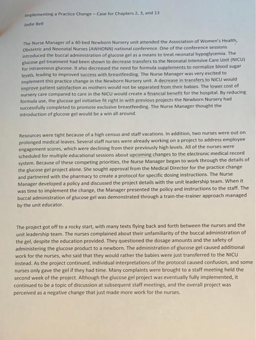 Implementing a Practice Change - Case for