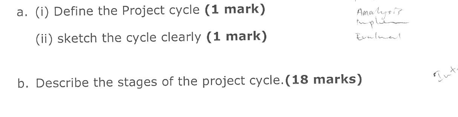 a. (i) Define the Project cycle ( 1 mark) (ii)