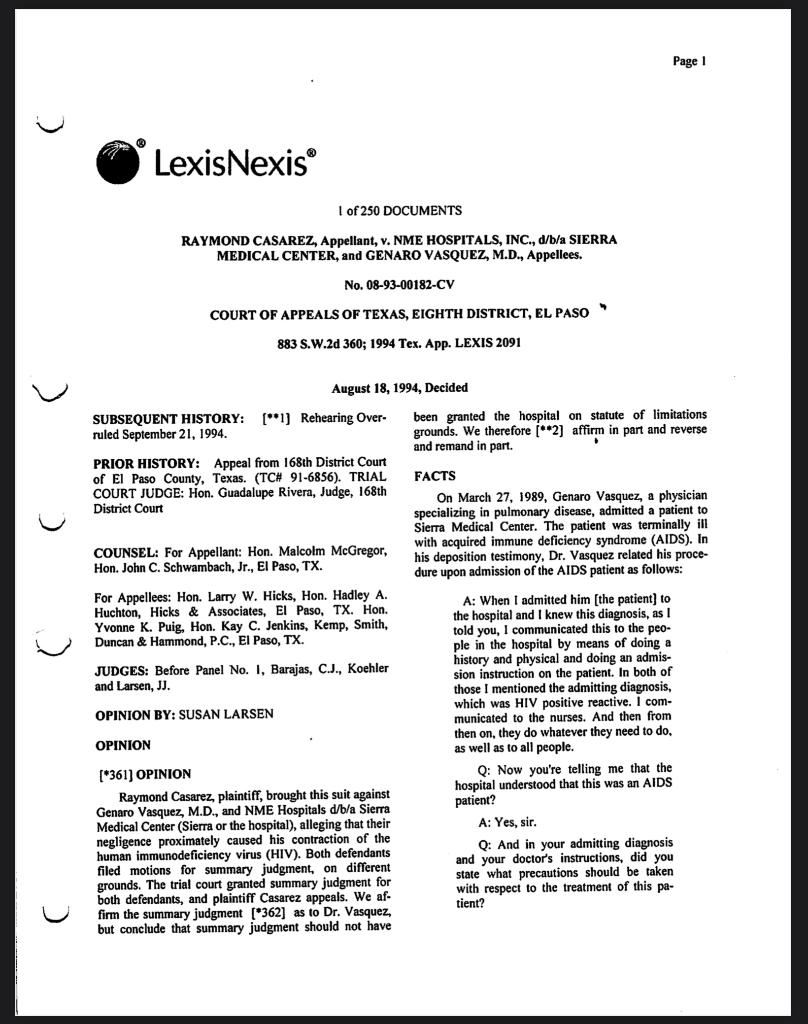 Business Law: Read the Casarez v. Sierra Medical