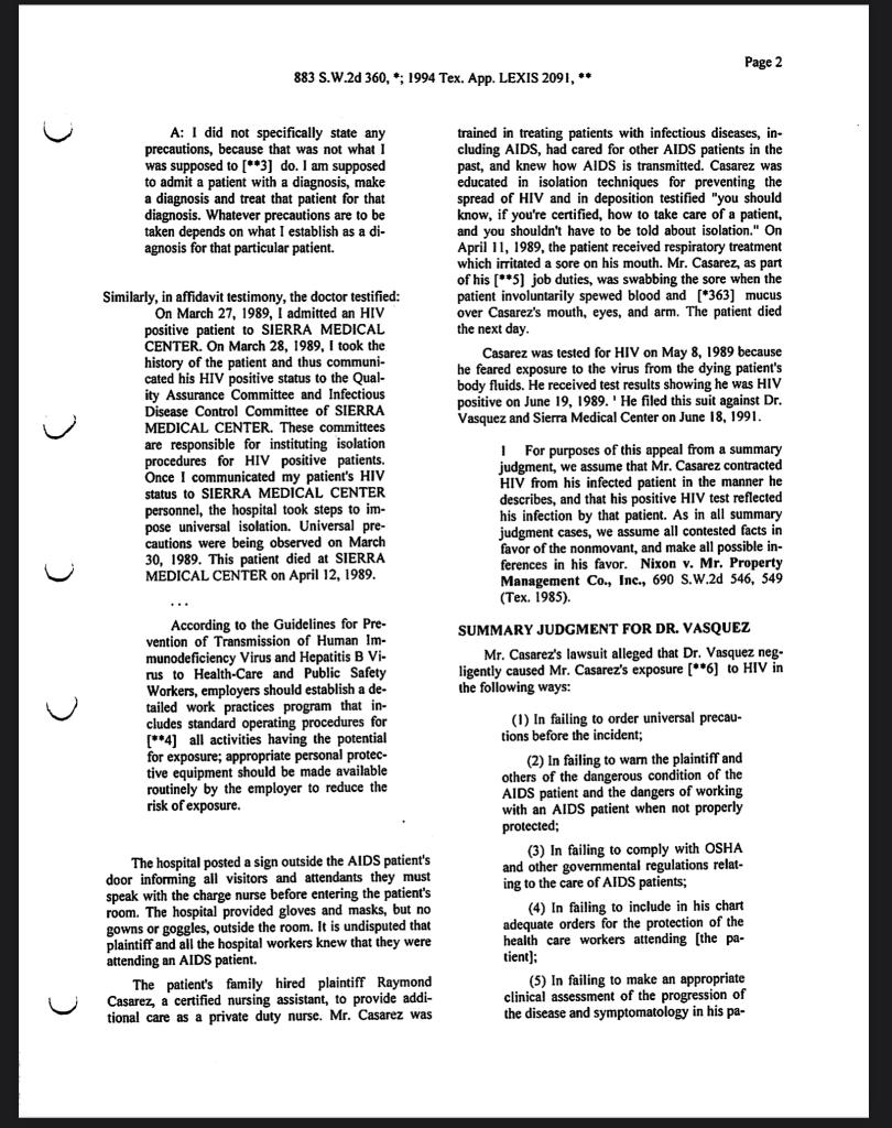 Business Law: Read the Casarez v. Sierra Medical