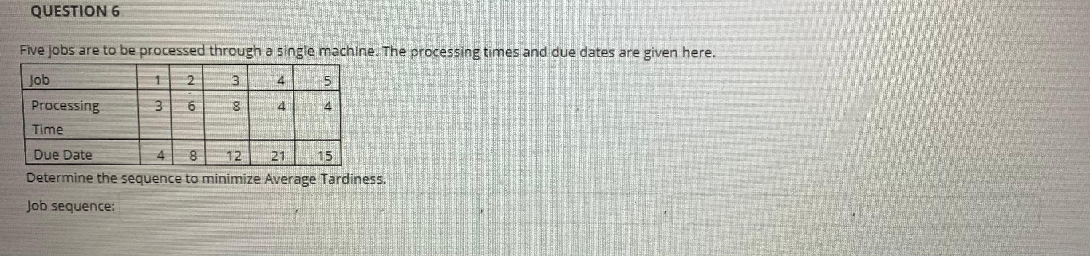QUESTION 6 Five jobs are to be processed through