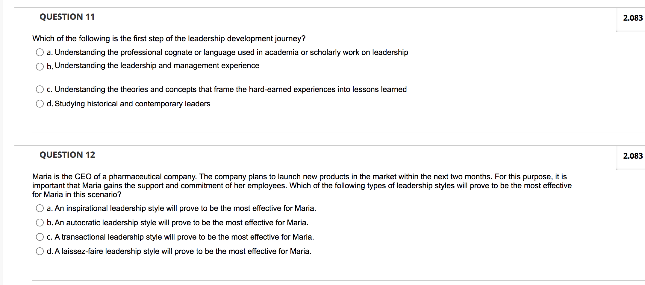 QUESTION 11 2.083 Which of the following is the